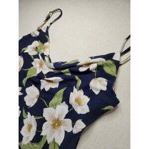 D.N.A Couture Navy Floral Cowl Neck Slip Midi Dress Straps Size S  #015
